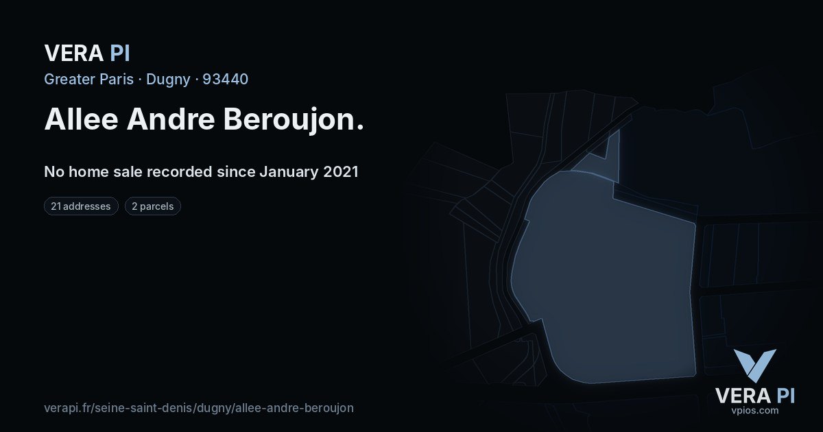 Allee Andre Beroujon, Dugny at night – every parcel coloured by the prices around it, the street's own parcels lit