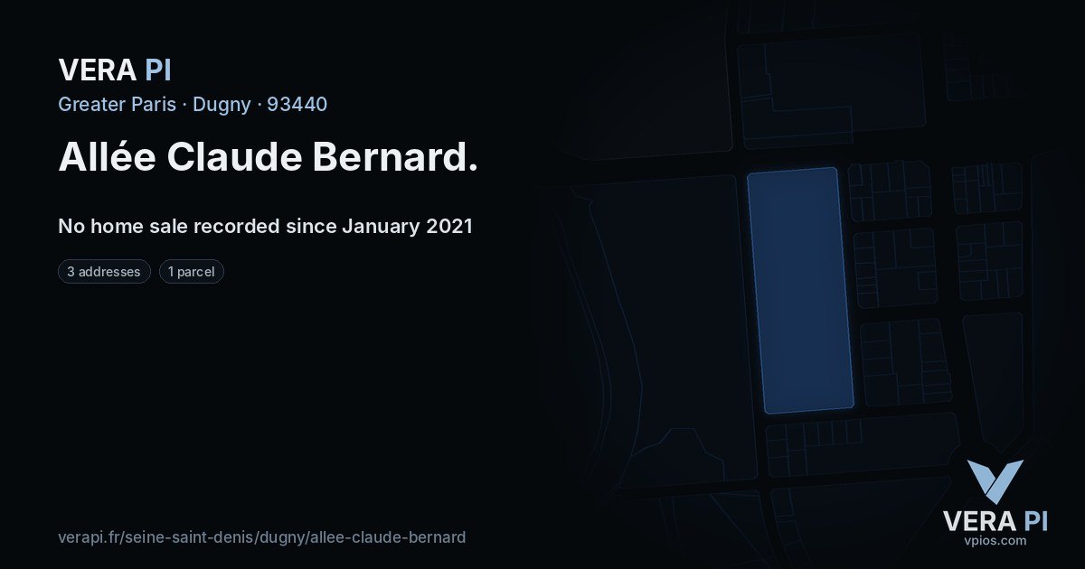 Allée Claude Bernard, Dugny at night – every parcel coloured by the prices around it, the street's own parcels lit