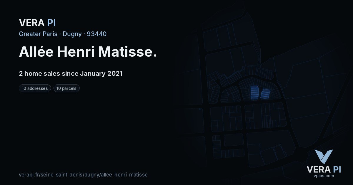 Allée Henri Matisse, Dugny at night – every parcel coloured by the prices around it, the street's own parcels lit