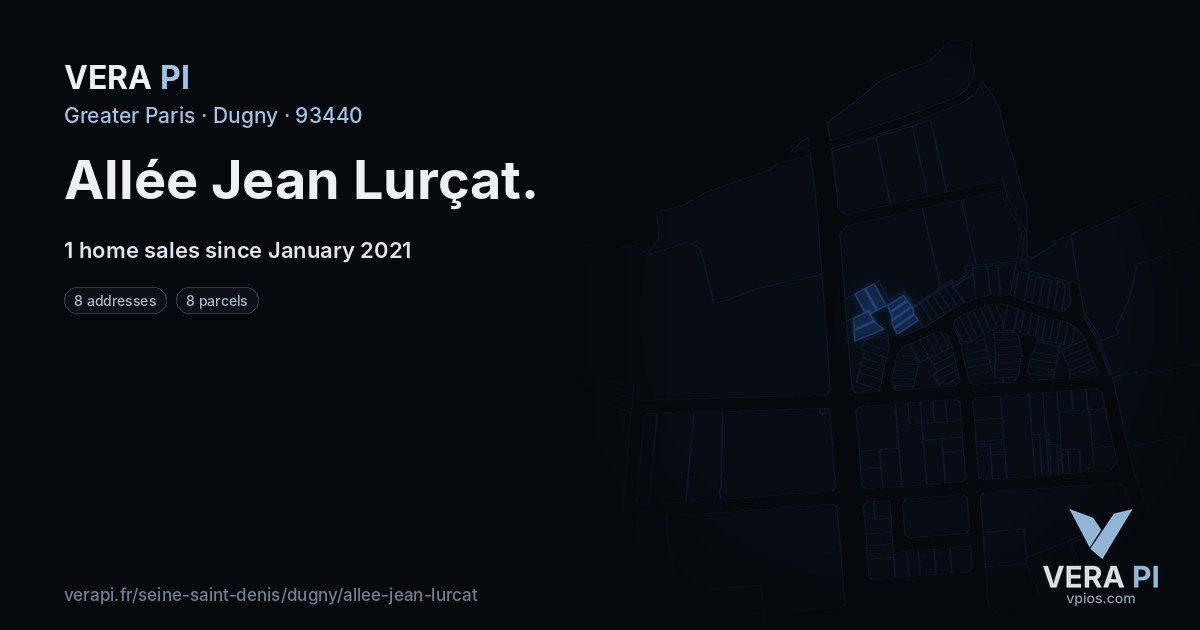 Allée Jean Lurçat, Dugny at night – every parcel coloured by the prices around it, the street's own parcels lit