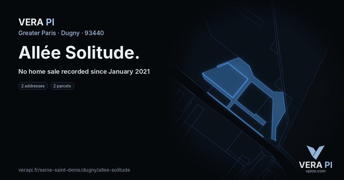 Allée Solitude, Dugny at night – every parcel coloured by the prices around it, the street's own parcels lit