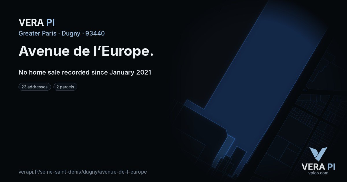 Avenue de l’Europe, Dugny at night – every parcel coloured by the prices around it, the street's own parcels lit