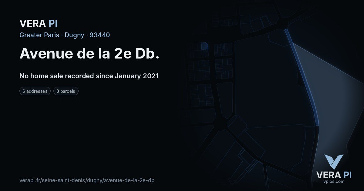 Avenue de la 2e Db, Dugny at night – every parcel coloured by the prices around it, the street's own parcels lit