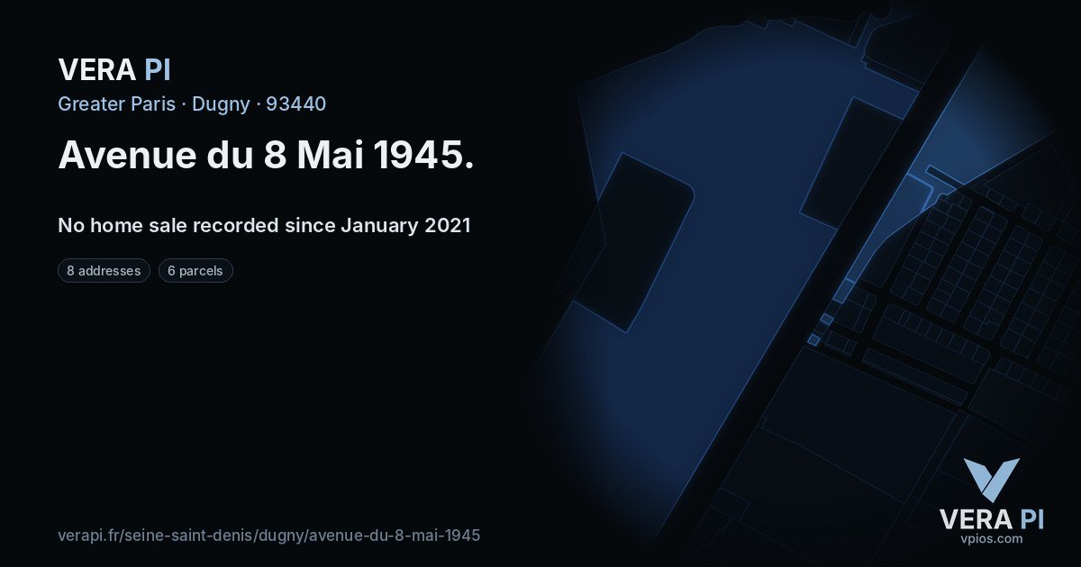 Avenue du 8 Mai 1945, Dugny at night – every parcel coloured by the prices around it, the street's own parcels lit
