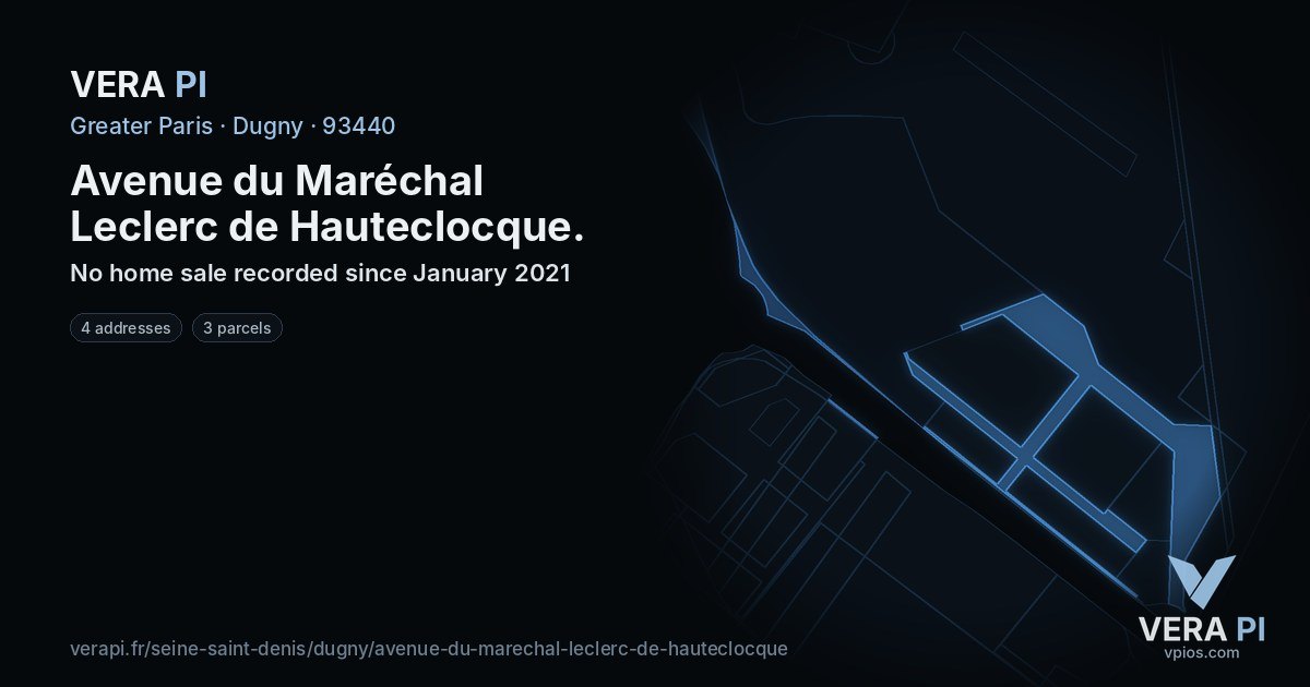 Avenue du Maréchal Leclerc de Hauteclocque, Dugny at night – every parcel coloured by the prices around it, the street's own parcels lit
