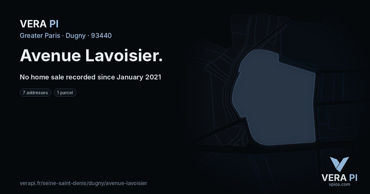 Avenue Lavoisier, Dugny at night – every parcel coloured by the prices around it, the street's own parcels lit