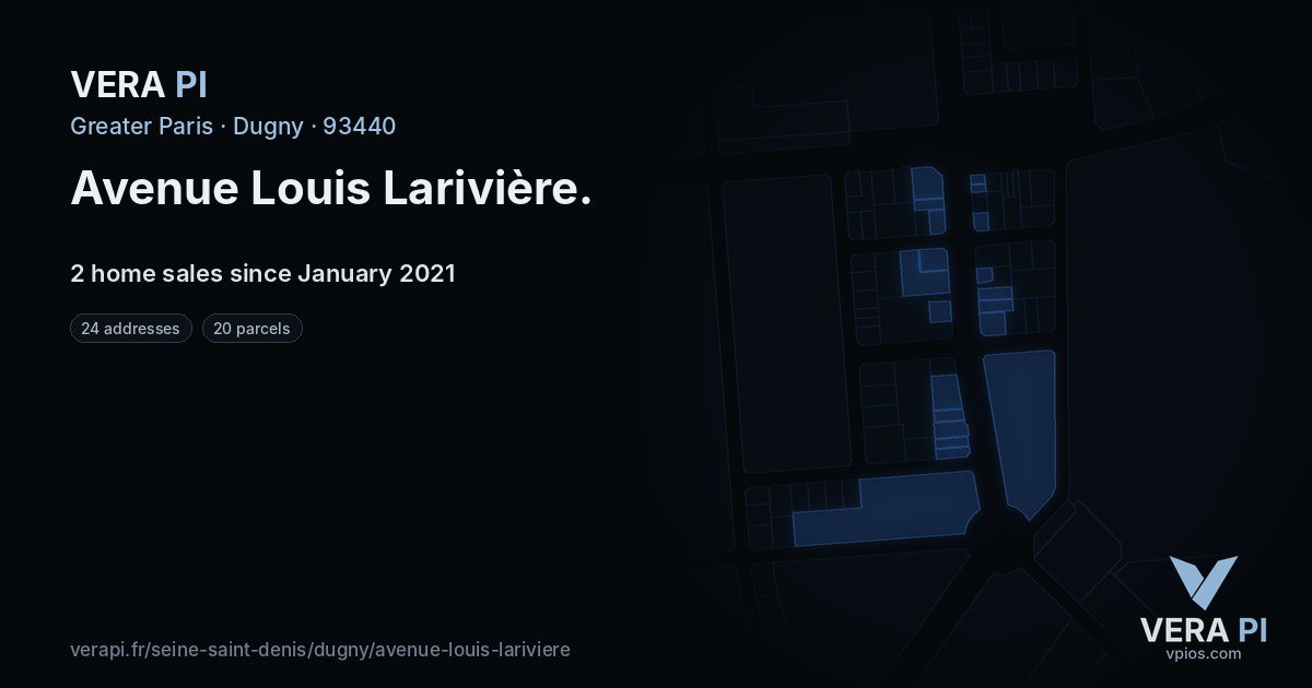 Avenue Louis Larivière, Dugny at night – every parcel coloured by the prices around it, the street's own parcels lit