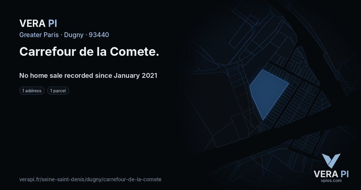 Carrefour de la Comete, Dugny at night – every parcel coloured by the prices around it, the street's own parcels lit