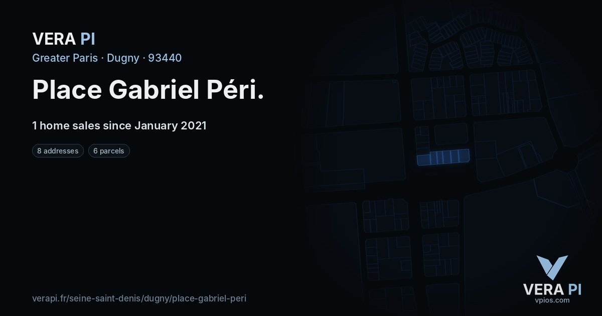 Place Gabriel Péri, Dugny at night – every parcel coloured by the prices around it, the street's own parcels lit