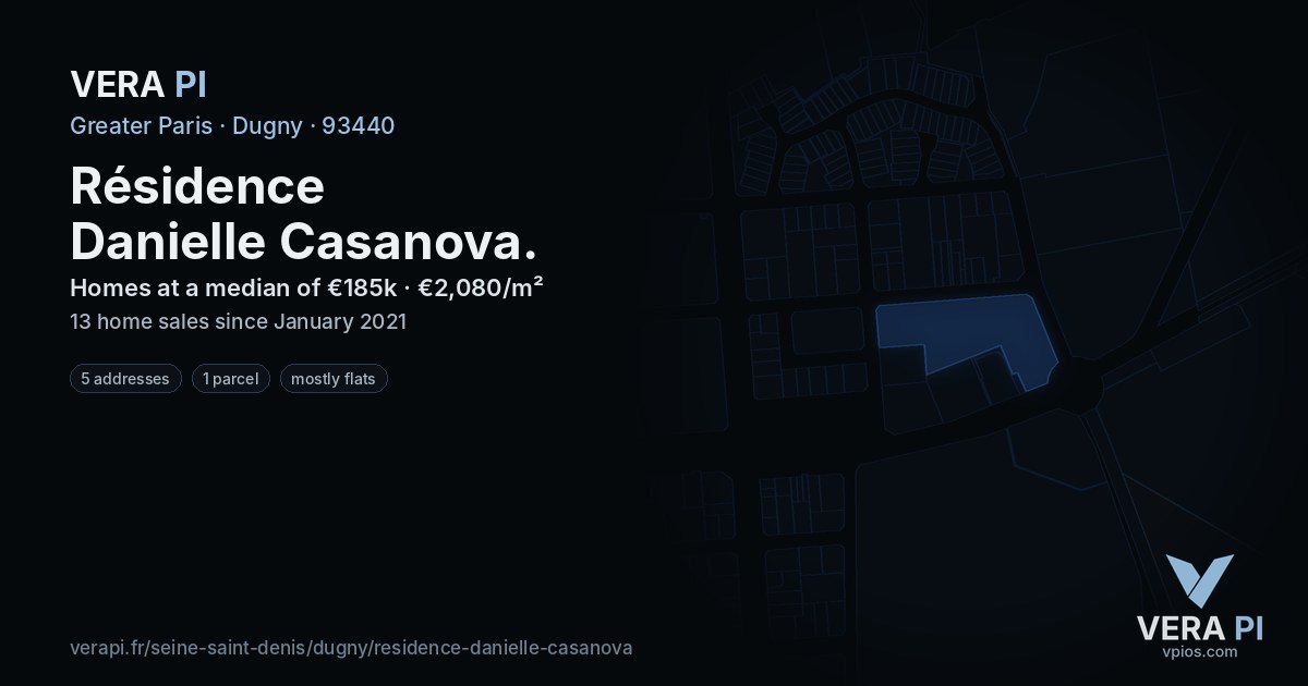 Résidence Danielle Casanova, Dugny at night – every parcel coloured by the prices around it, the street's own parcels lit