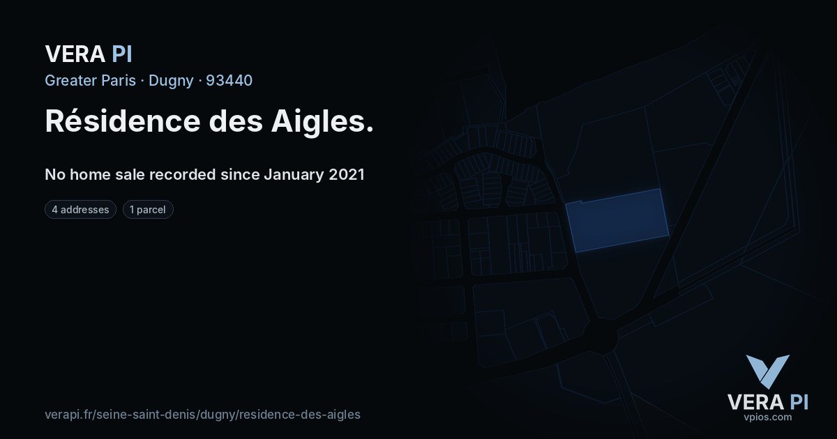 Résidence des Aigles, Dugny at night – every parcel coloured by the prices around it, the street's own parcels lit