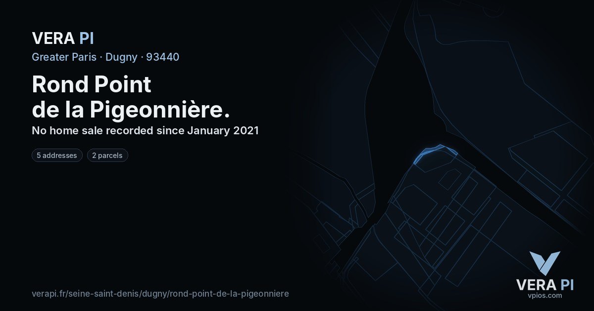 Rond Point de la Pigeonnière, Dugny at night – every parcel coloured by the prices around it, the street's own parcels lit