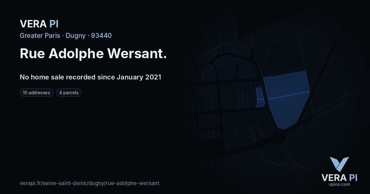 Rue Adolphe Wersant, Dugny at night – every parcel coloured by the prices around it, the street's own parcels lit