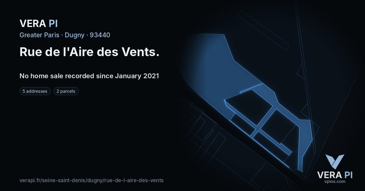 Rue de l'Aire des Vents, Dugny at night – every parcel coloured by the prices around it, the street's own parcels lit