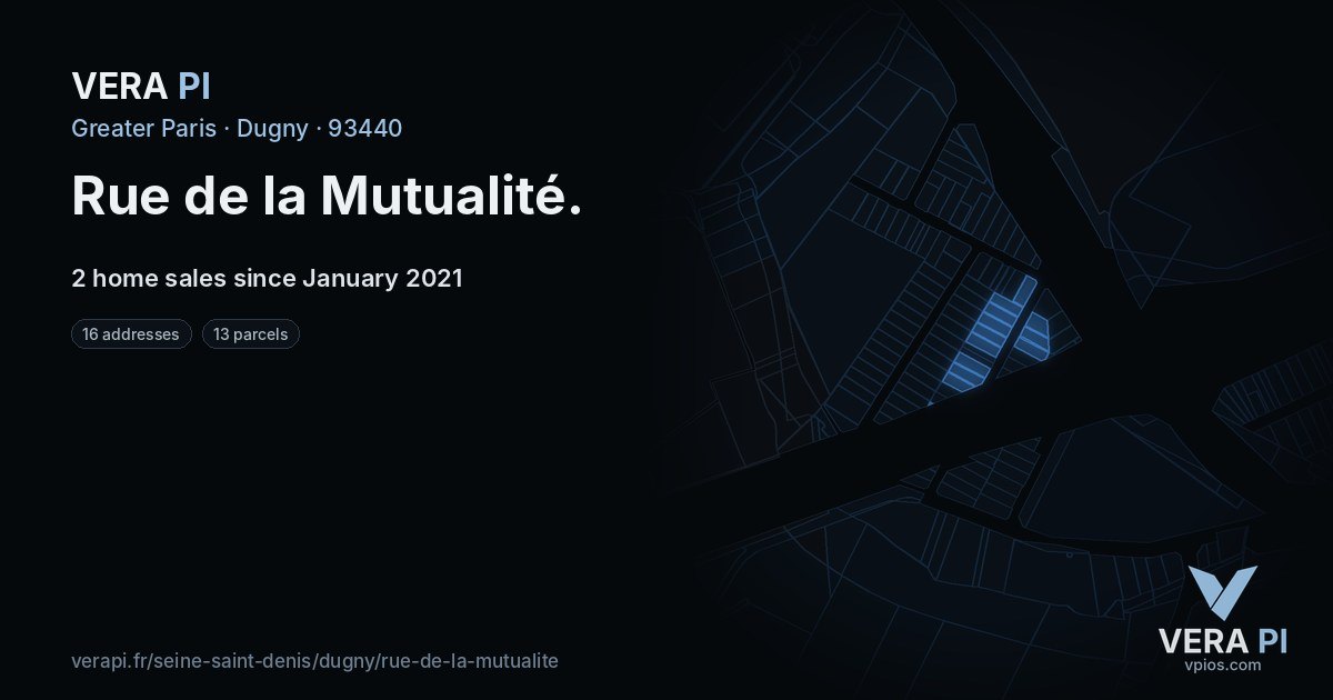 Rue de la Mutualité, Dugny at night – every parcel coloured by the prices around it, the street's own parcels lit