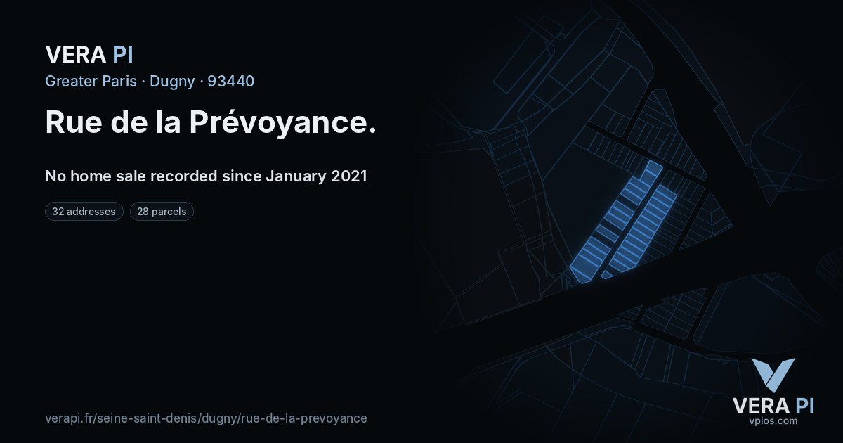 Rue de la Prévoyance, Dugny at night – every parcel coloured by the prices around it, the street's own parcels lit