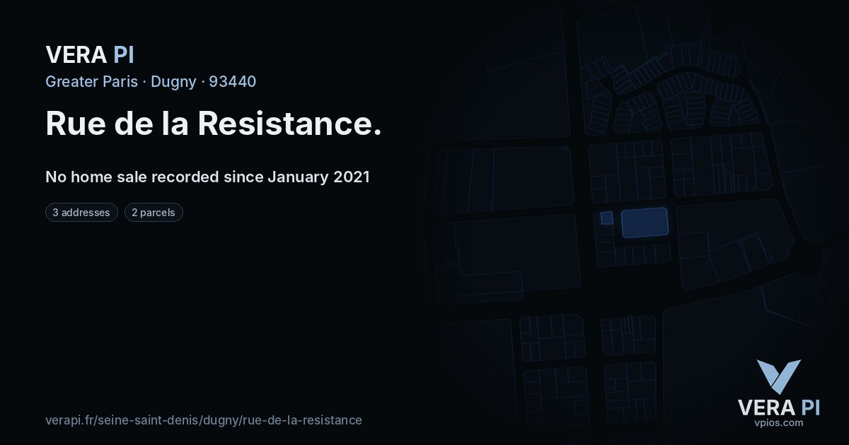 Rue de la Resistance, Dugny at night – every parcel coloured by the prices around it, the street's own parcels lit