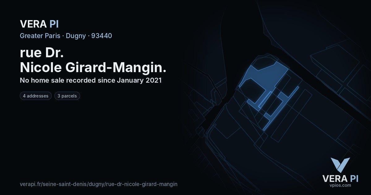 rue Dr. Nicole Girard-Mangin, Dugny at night – every parcel coloured by the prices around it, the street's own parcels lit