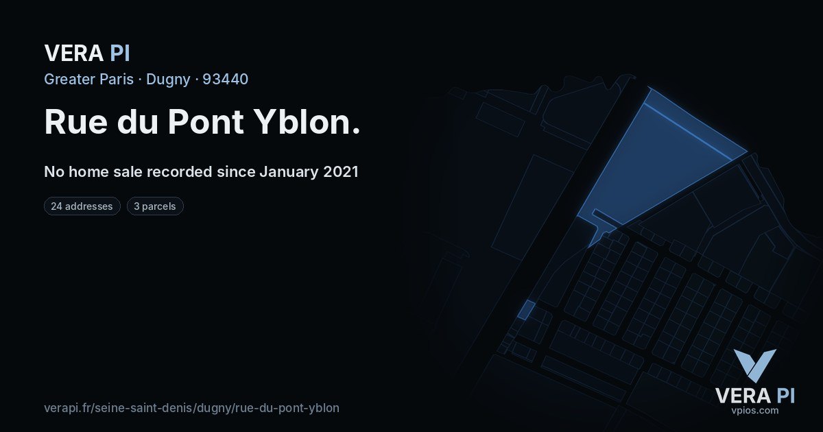 Rue du Pont Yblon, Dugny at night – every parcel coloured by the prices around it, the street's own parcels lit