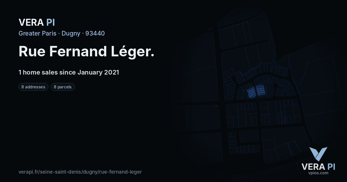 Rue Fernand Léger, Dugny at night – every parcel coloured by the prices around it, the street's own parcels lit