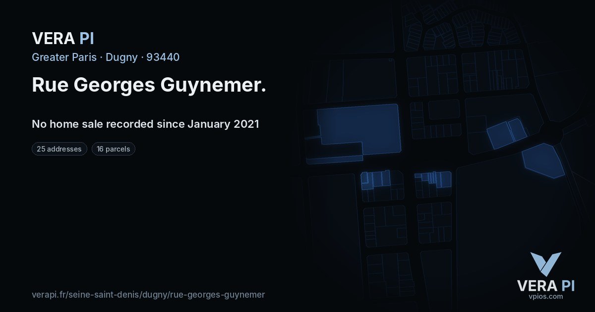 Rue Georges Guynemer, Dugny at night – every parcel coloured by the prices around it, the street's own parcels lit