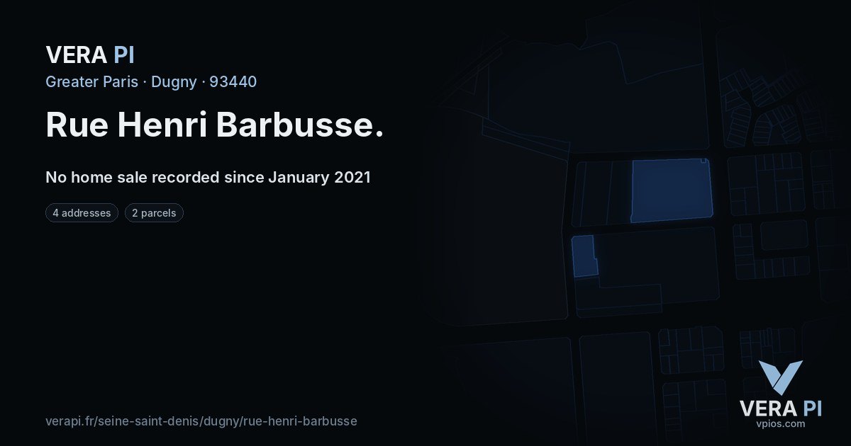 Rue Henri Barbusse, Dugny at night – every parcel coloured by the prices around it, the street's own parcels lit