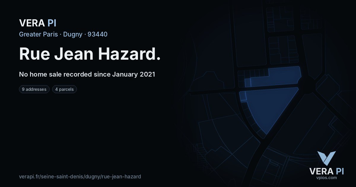 Rue Jean Hazard, Dugny at night – every parcel coloured by the prices around it, the street's own parcels lit