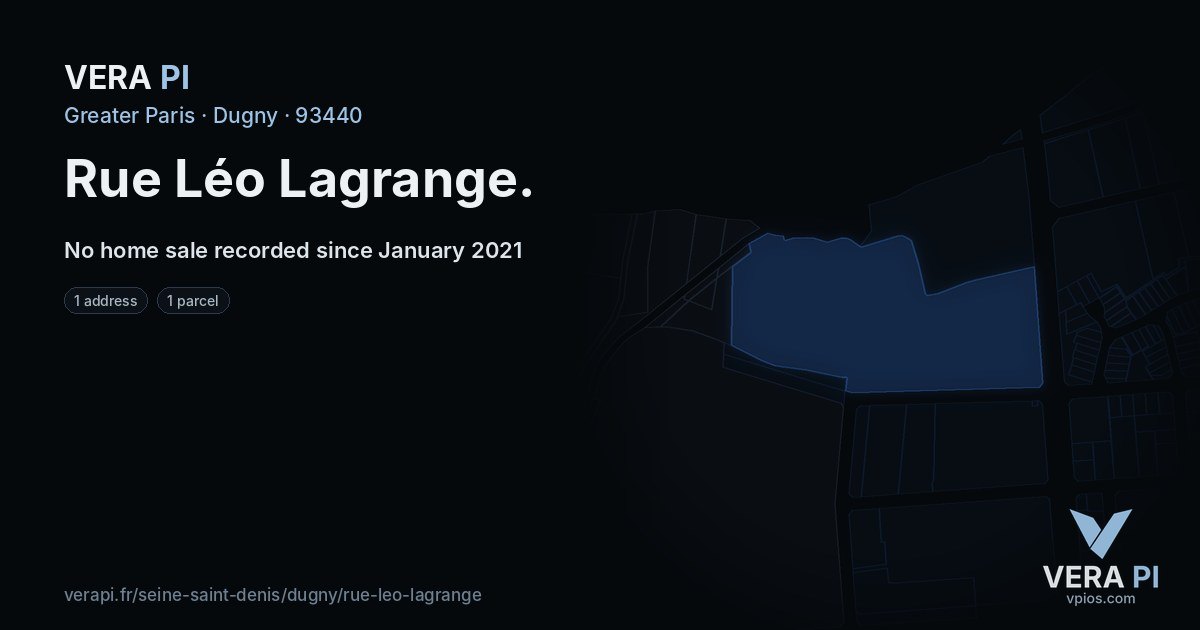 Rue Léo Lagrange, Dugny at night – every parcel coloured by the prices around it, the street's own parcels lit