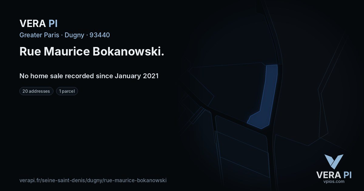 Rue Maurice Bokanowski, Dugny at night – every parcel coloured by the prices around it, the street's own parcels lit