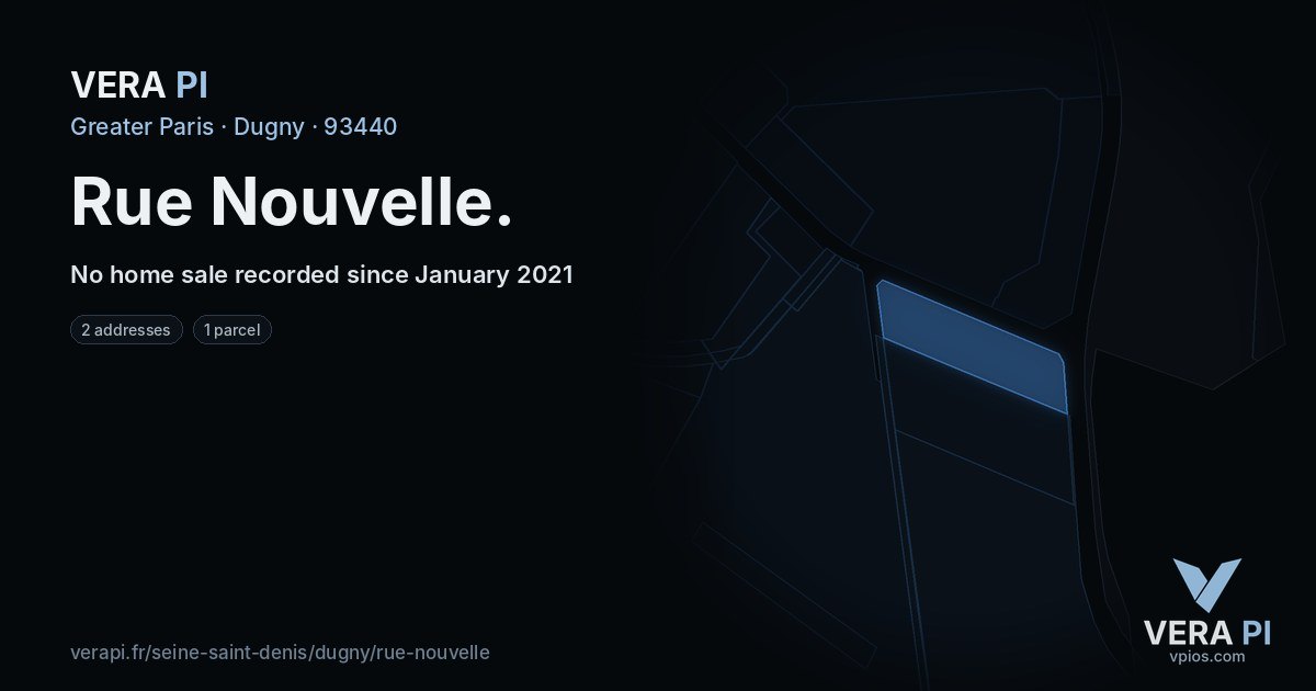Rue Nouvelle, Dugny at night – every parcel coloured by the prices around it, the street's own parcels lit