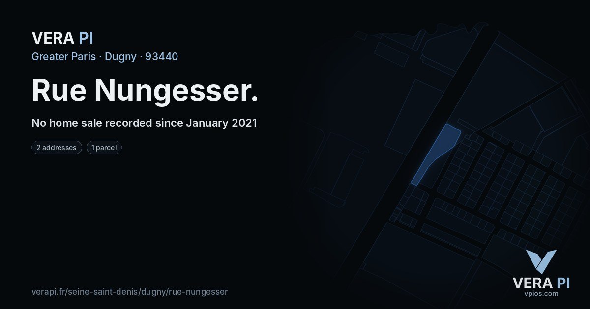 Rue Nungesser, Dugny at night – every parcel coloured by the prices around it, the street's own parcels lit
