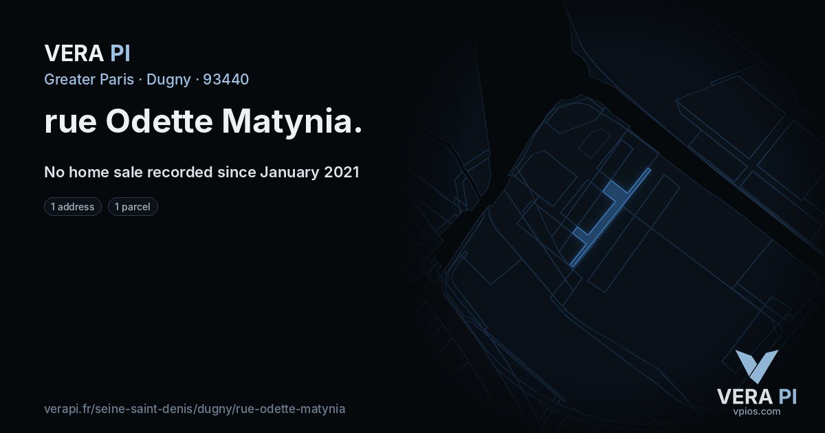 rue Odette Matynia, Dugny at night – every parcel coloured by the prices around it, the street's own parcels lit