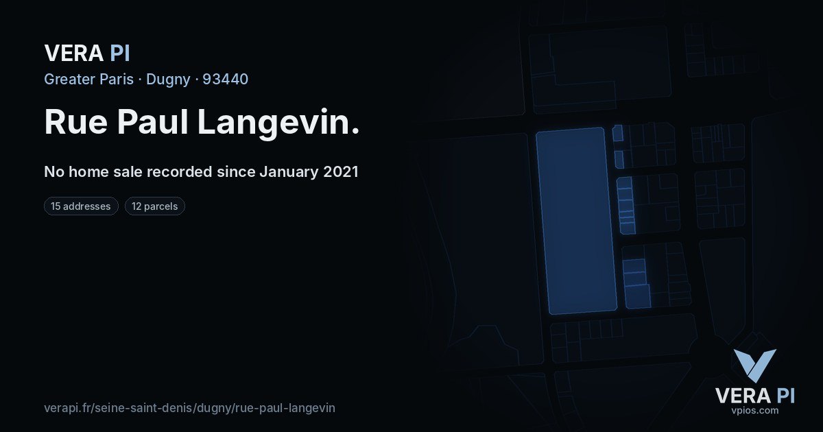 Rue Paul Langevin, Dugny at night – every parcel coloured by the prices around it, the street's own parcels lit