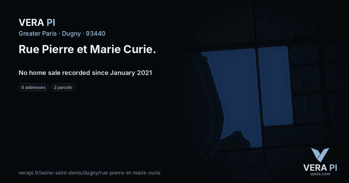 Rue Pierre et Marie Curie, Dugny at night – every parcel coloured by the prices around it, the street's own parcels lit