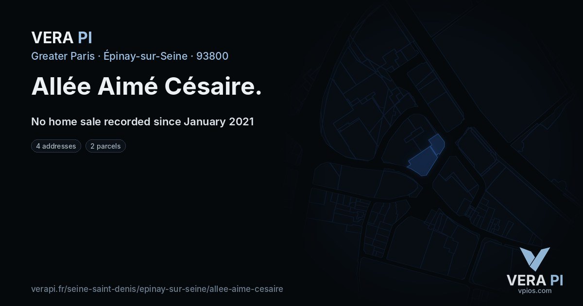 Allée Aimé Césaire, Épinay-sur-Seine at night – every parcel coloured by the prices around it, the street's own parcels lit