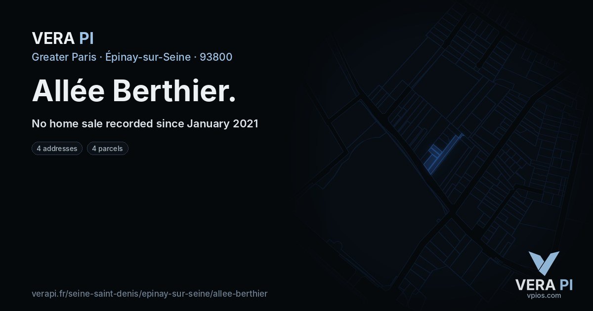 Allée Berthier, Épinay-sur-Seine at night – every parcel coloured by the prices around it, the street's own parcels lit