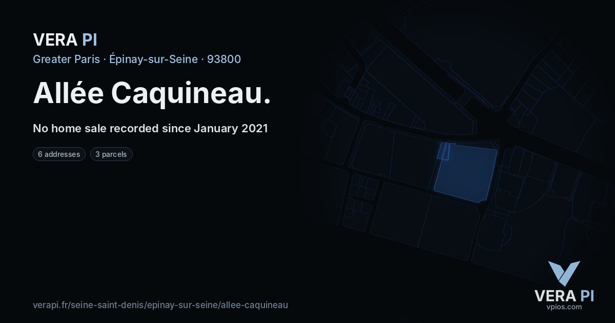 Allée Caquineau, Épinay-sur-Seine at night – every parcel coloured by the prices around it, the street's own parcels lit