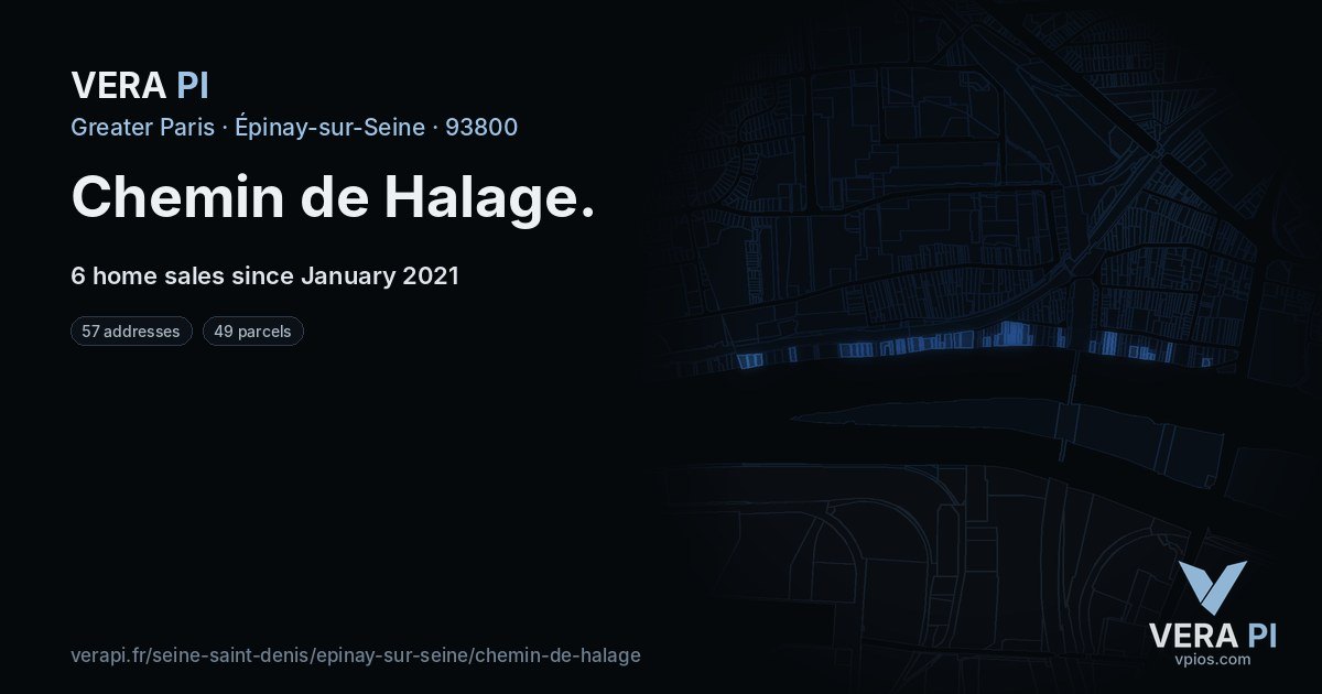 Chemin de Halage, Épinay-sur-Seine at night – every parcel coloured by the prices around it, the street's own parcels lit