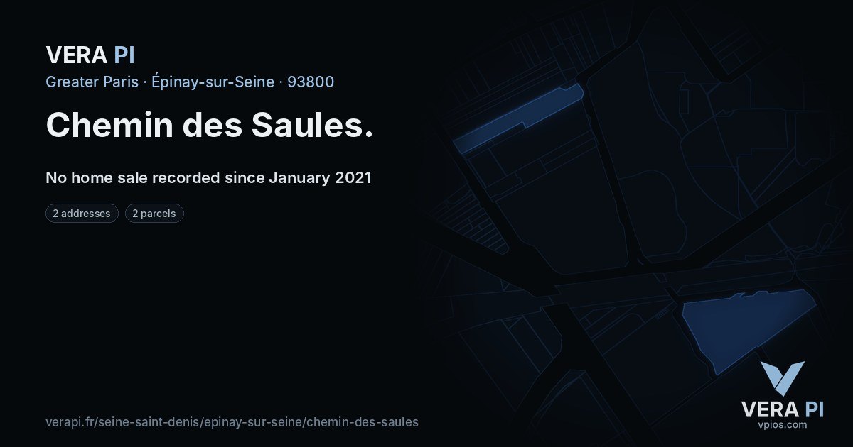 Chemin des Saules, Épinay-sur-Seine at night – every parcel coloured by the prices around it, the street's own parcels lit