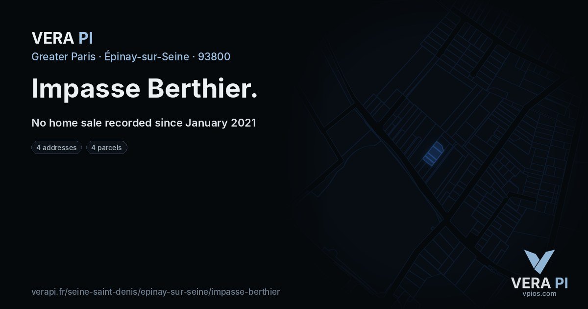 Impasse Berthier, Épinay-sur-Seine at night – every parcel coloured by the prices around it, the street's own parcels lit