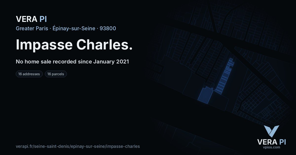 Impasse Charles, Épinay-sur-Seine at night – every parcel coloured by the prices around it, the street's own parcels lit