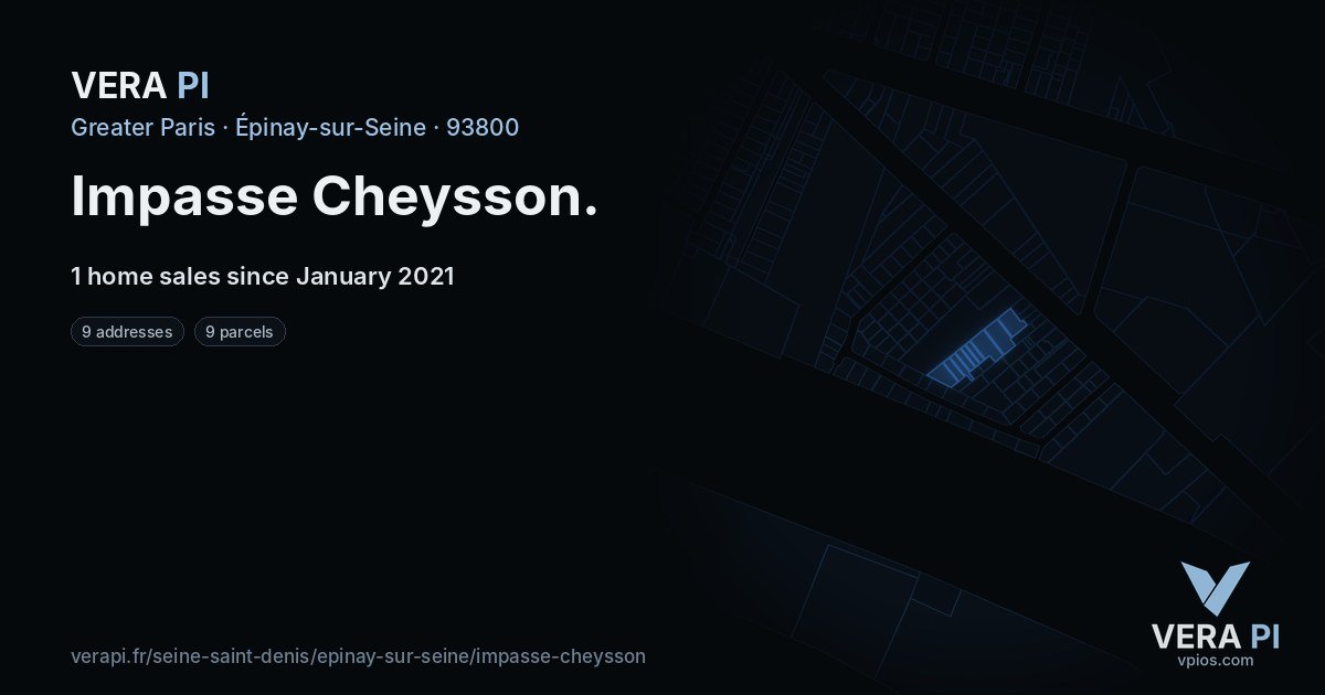 Impasse Cheysson, Épinay-sur-Seine at night – every parcel coloured by the prices around it, the street's own parcels lit