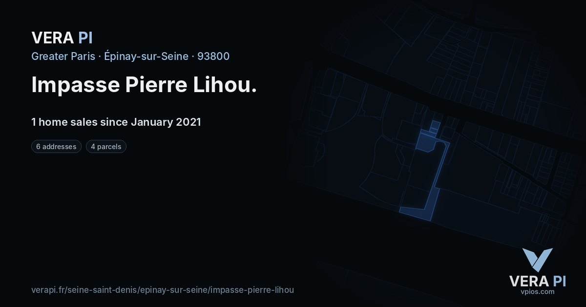 Impasse Pierre Lihou, Épinay-sur-Seine at night – every parcel coloured by the prices around it, the street's own parcels lit