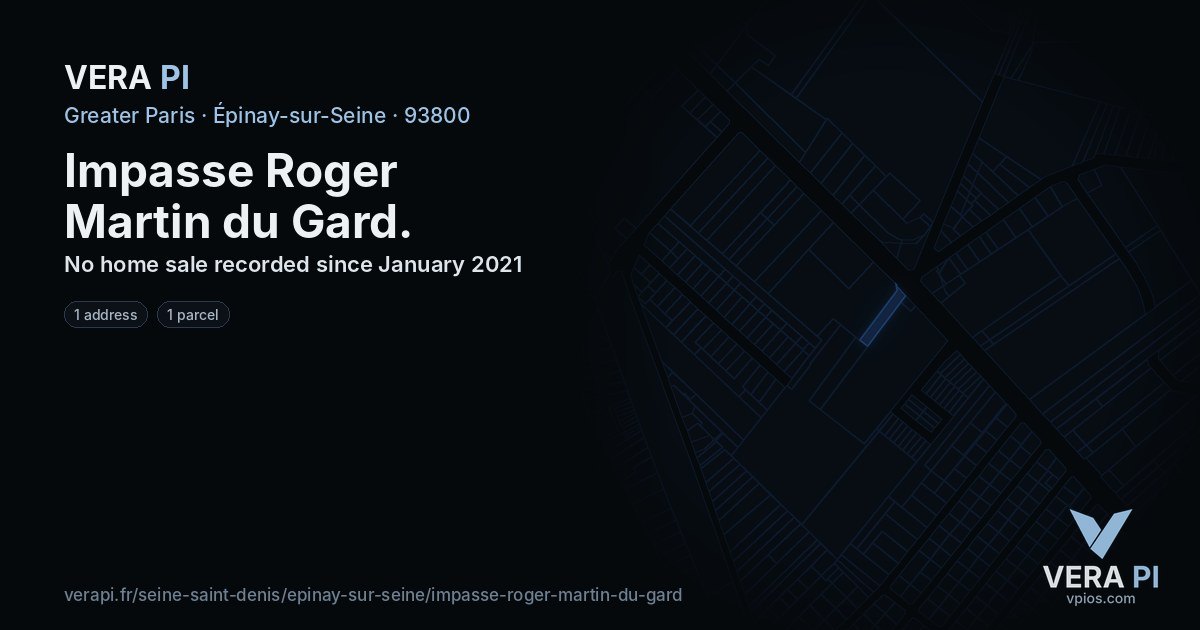 Impasse Roger Martin du Gard, Épinay-sur-Seine at night – every parcel coloured by the prices around it, the street's own parcels lit