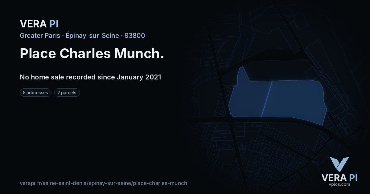 Place Charles Munch, Épinay-sur-Seine at night – every parcel coloured by the prices around it, the street's own parcels lit