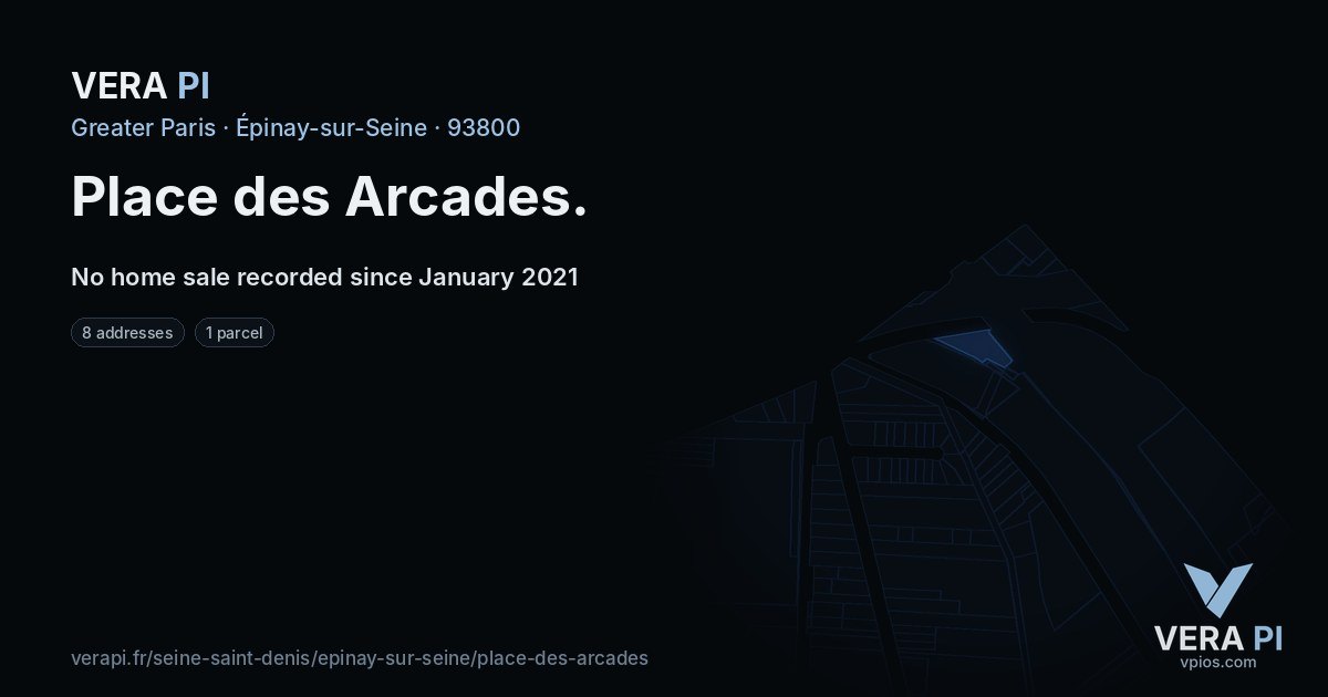 Place des Arcades, Épinay-sur-Seine at night – every parcel coloured by the prices around it, the street's own parcels lit