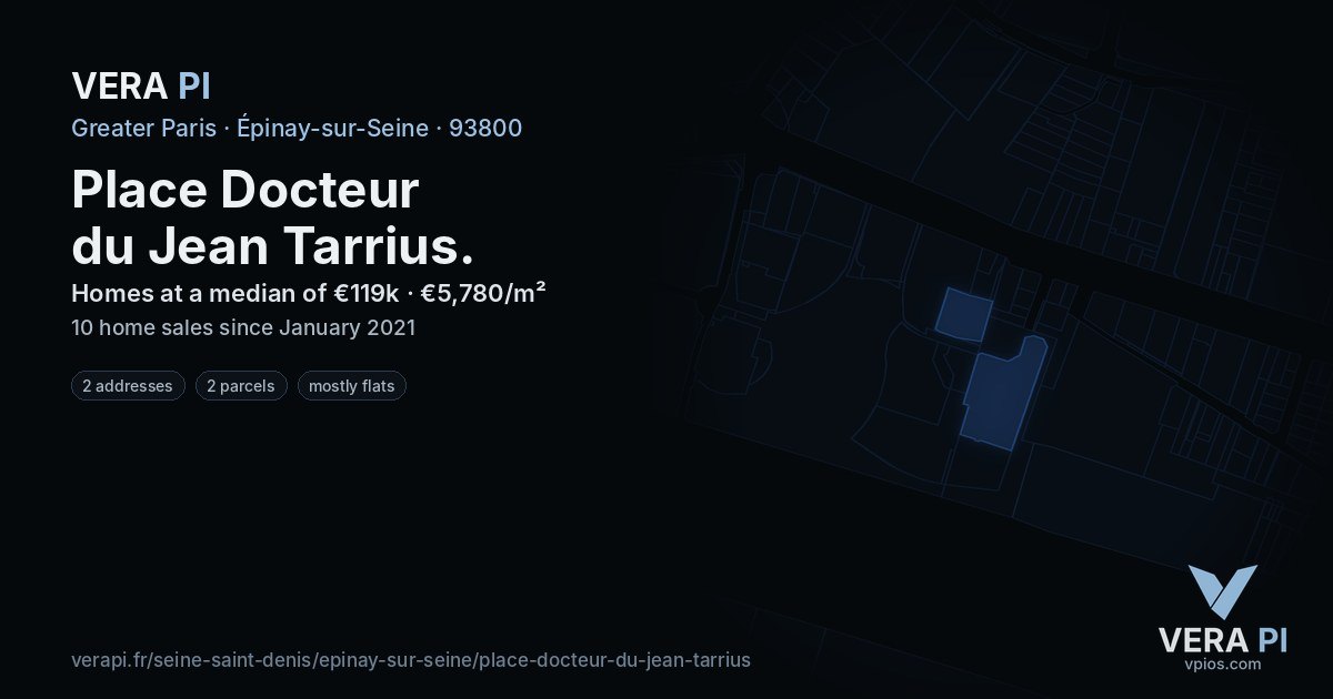 Place Docteur du Jean Tarrius, Épinay-sur-Seine at night – every parcel coloured by the prices around it, the street's own parcels lit