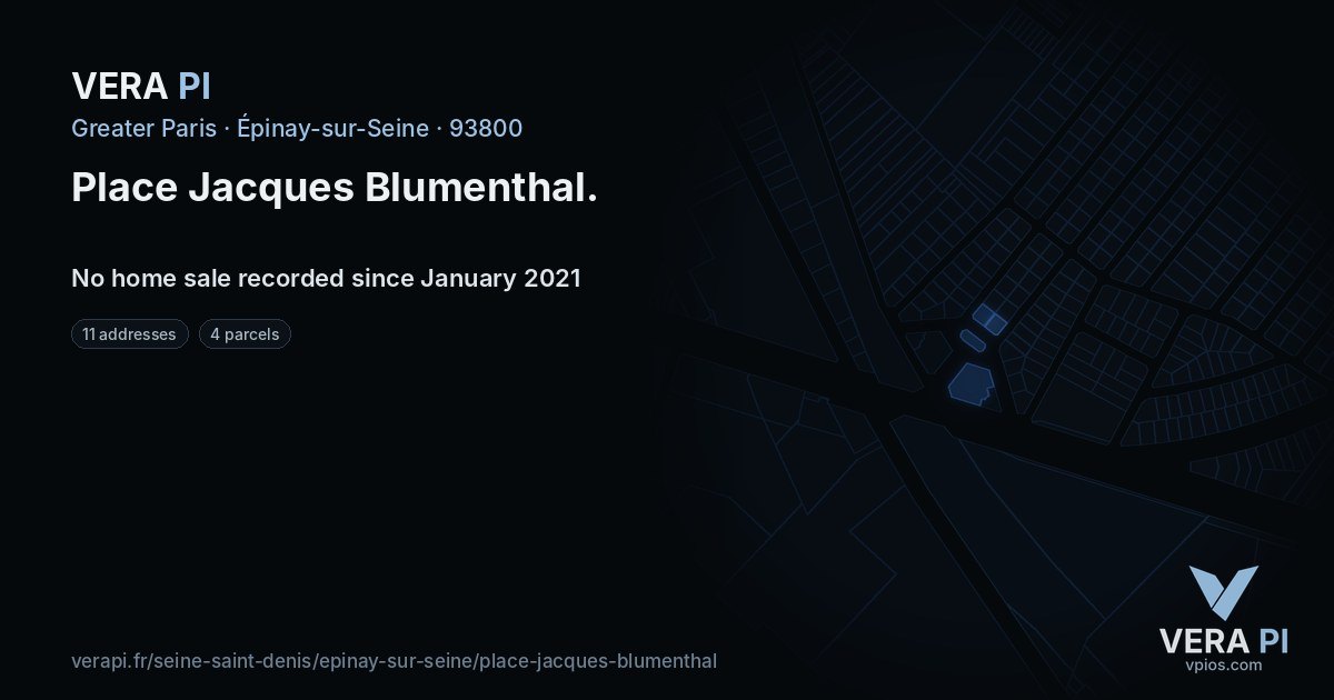 Place Jacques Blumenthal, Épinay-sur-Seine at night – every parcel coloured by the prices around it, the street's own parcels lit