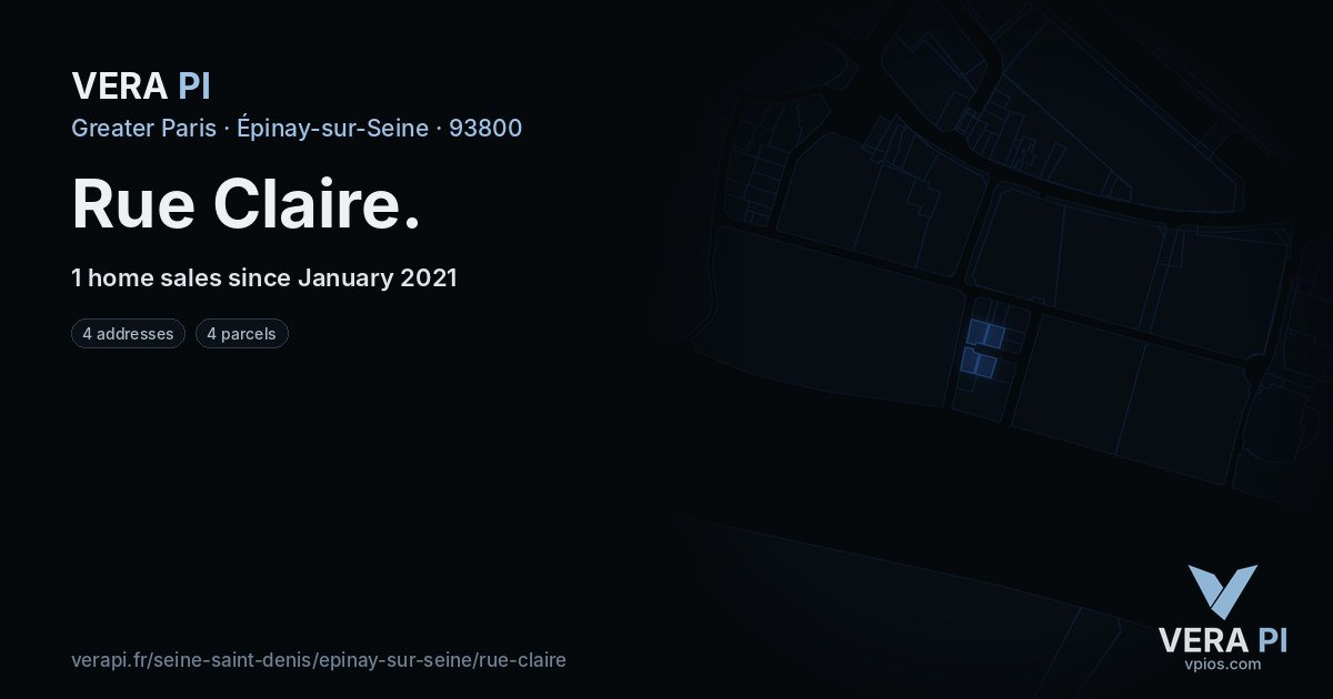 Rue Claire, Épinay-sur-Seine at night – every parcel coloured by the prices around it, the street's own parcels lit