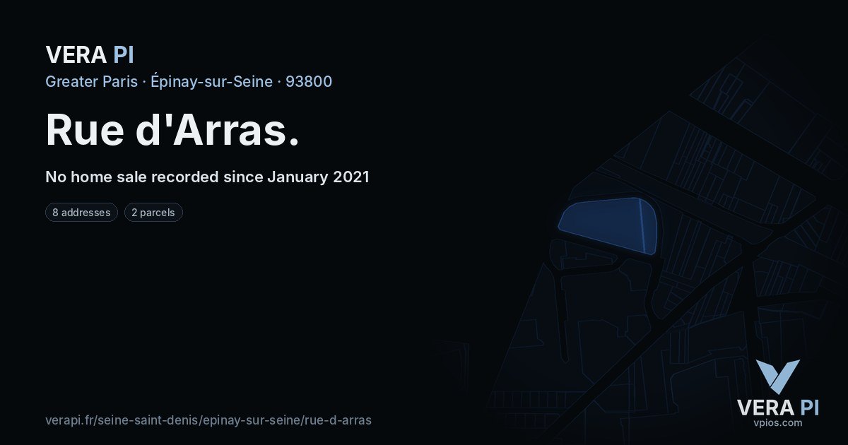 Rue d'Arras, Épinay-sur-Seine at night – every parcel coloured by the prices around it, the street's own parcels lit